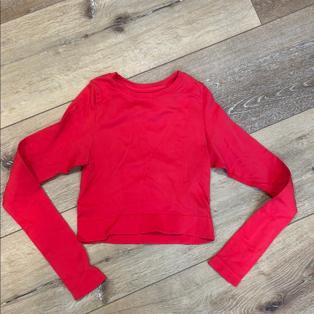 Red Long Sleeve Crop workout Top
